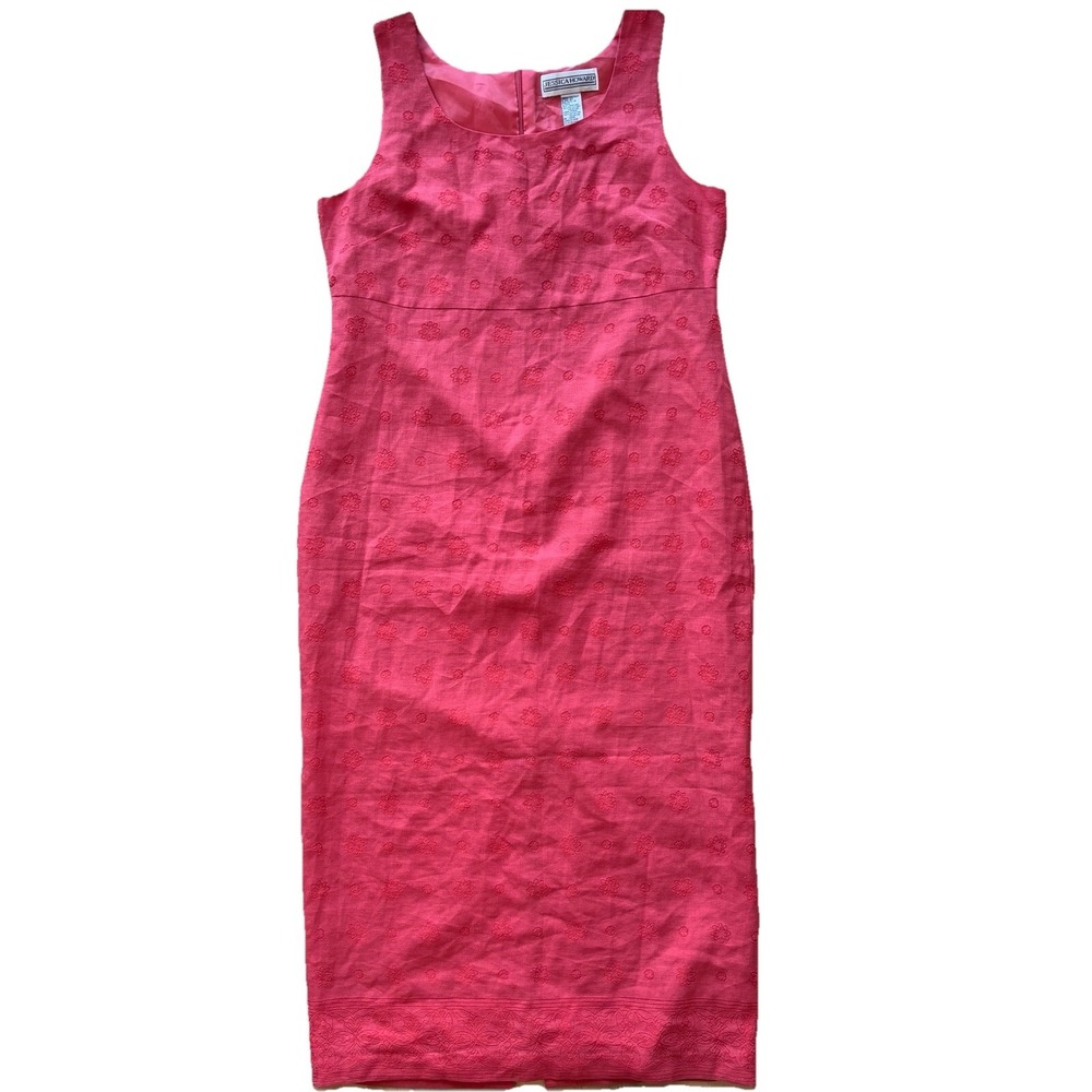 Jessica Howard Long Linen Salmon Embroidered Dress 16 Empire Waist Teacher Prep